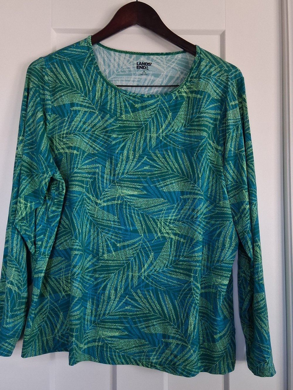 UV Lands' End Teal and Green Long Sleeve Rashguard Swim Top Size 16 1X